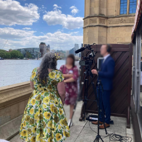 Vie Portland being interviewed on camera at the House of Lords.